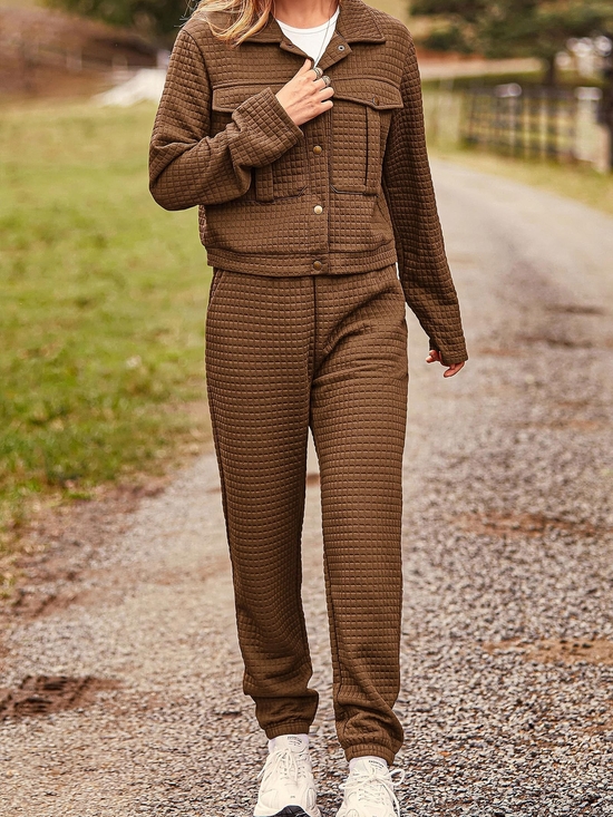 PrettyGarden Pants - Quilted Jogger Matching Set In Camel